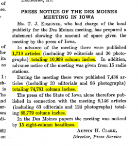 Article about column inches and number of headlines in newspapers in 1930
