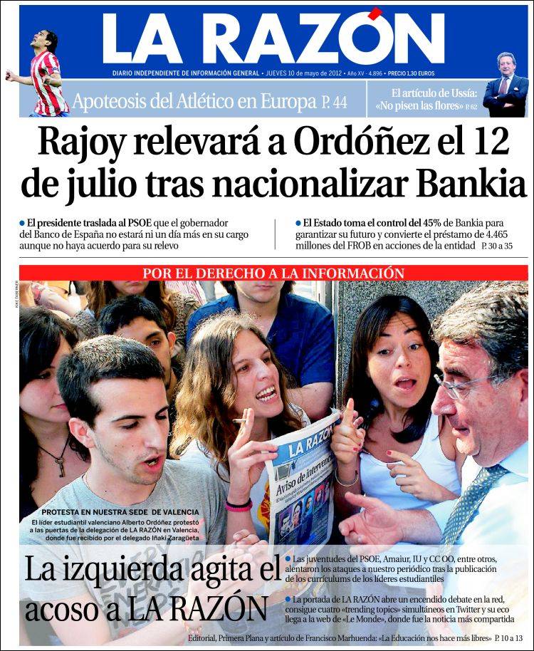 Examples of images of the use front pages in front pages in La Razón, El Mundo and ABC.